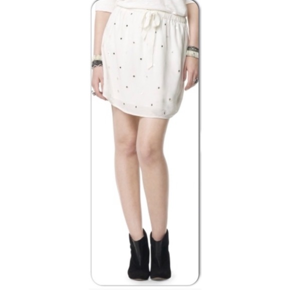 Club Monaco Silk Embellished Mini Skirt Mirrors Pull-On Ivory Sz 6 - Picture 1 of 8